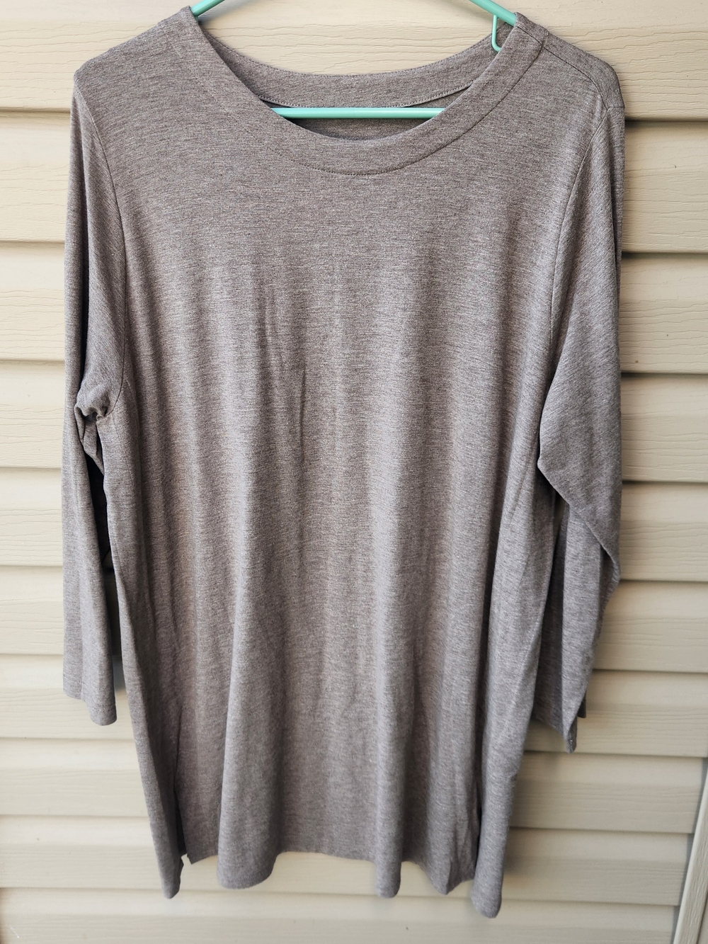 J. Jill Relaxed Long Sleeve Scoop Neck Tunic in Taupe Large Cotton Large Minimal